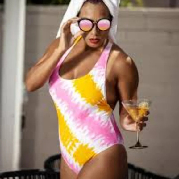 Aerie Pink Orange Tie Dye One Piece Swimsuit Pool Beach •Size Large• - Picture 1 of 7